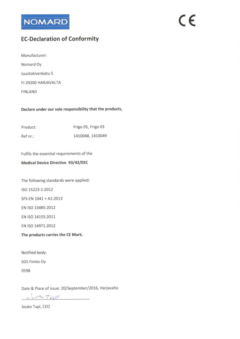 Declaration of conformity 20092016